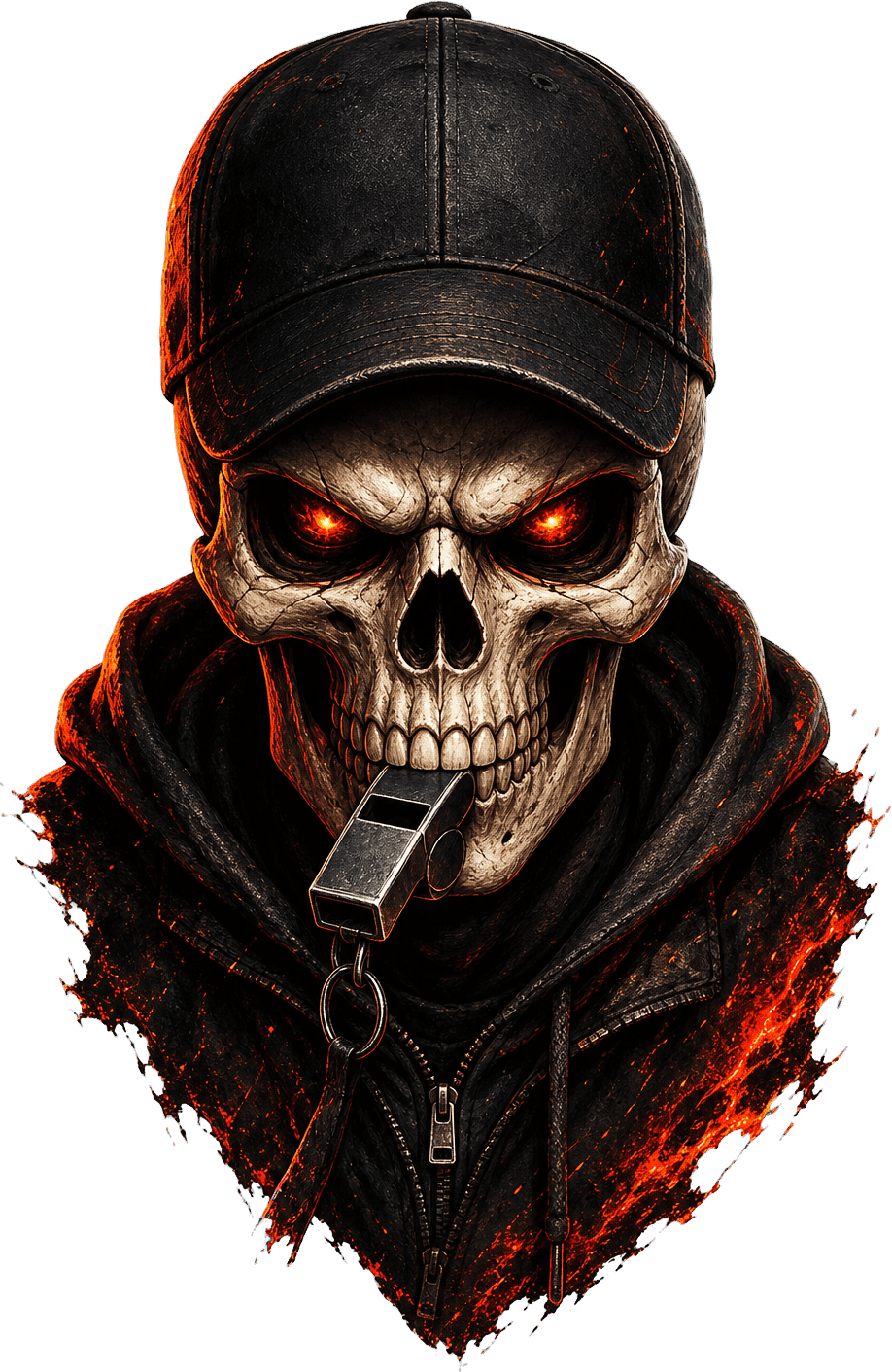 Bad Coach skull Coach blowing a whistle